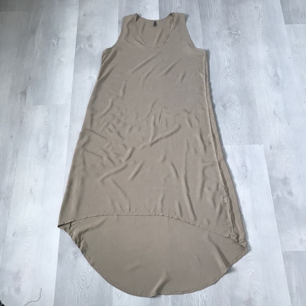 RILLER AND FOUNT MUSHROOM BROWN SHIFT TOP MAXI HIGH LOW WOMENS 3 LARGE